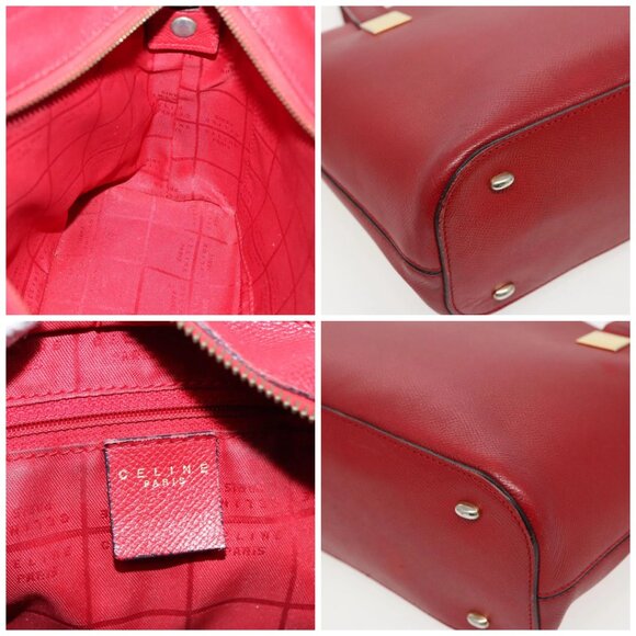 CELINE Hand Bag Leather 2way Red Gold - Picture 13 of 16